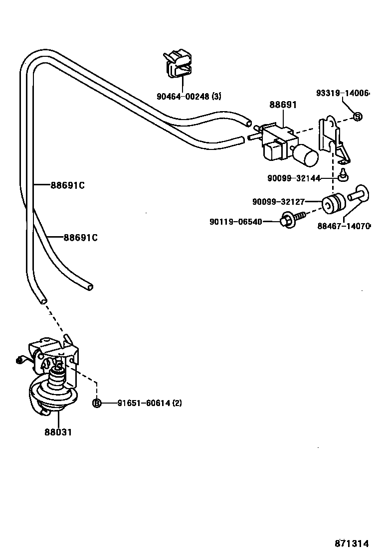 Toyota COROLLA 暖风和空调系统 - 真空管 EPC diagram — 871314