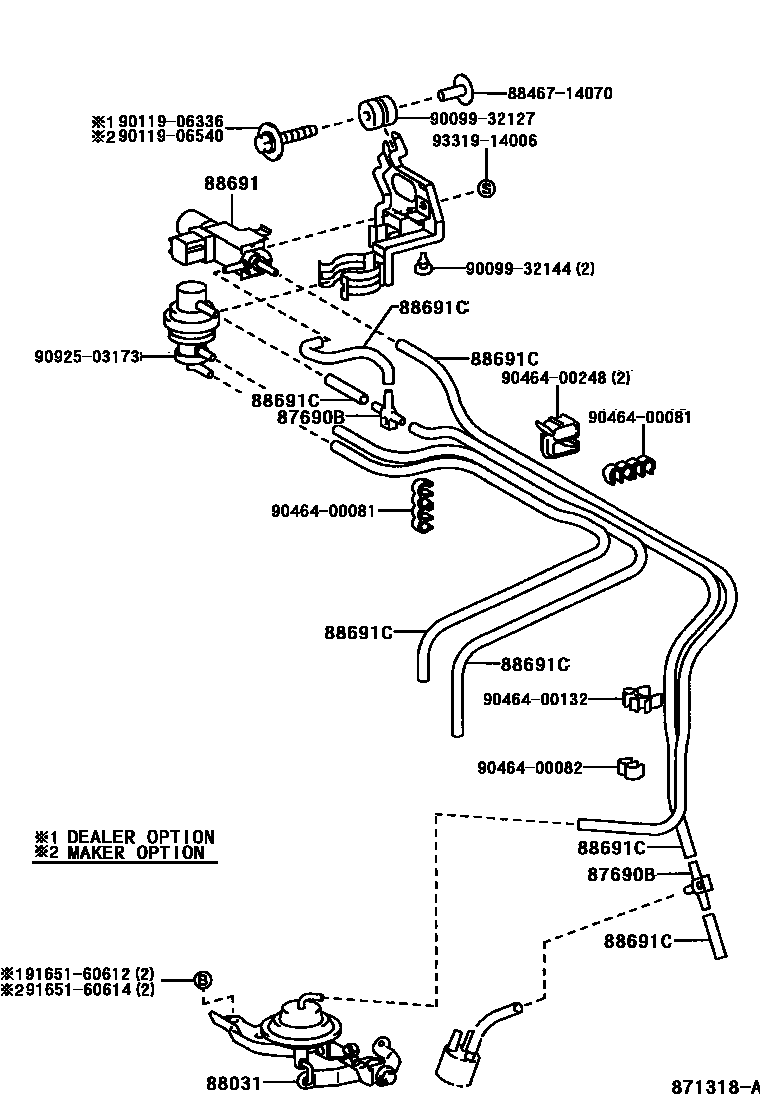 Toyota COROLLA 暖风和空调系统 - 真空管 EPC diagram — 871318A