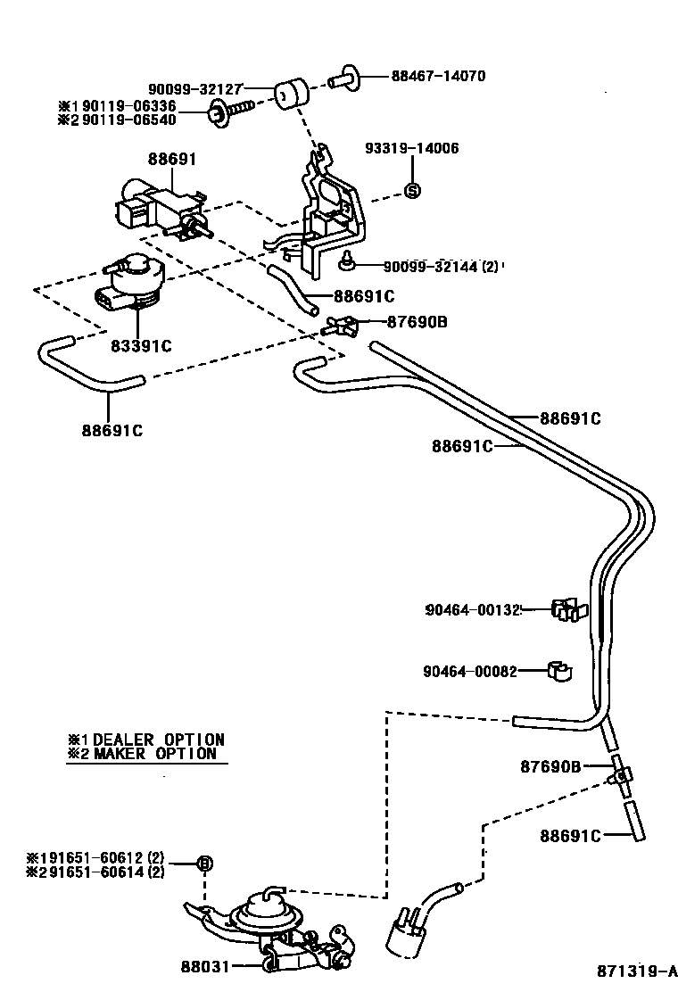 Toyota COROLLA 暖风和空调系统 - 真空管 EPC diagram — 871319A