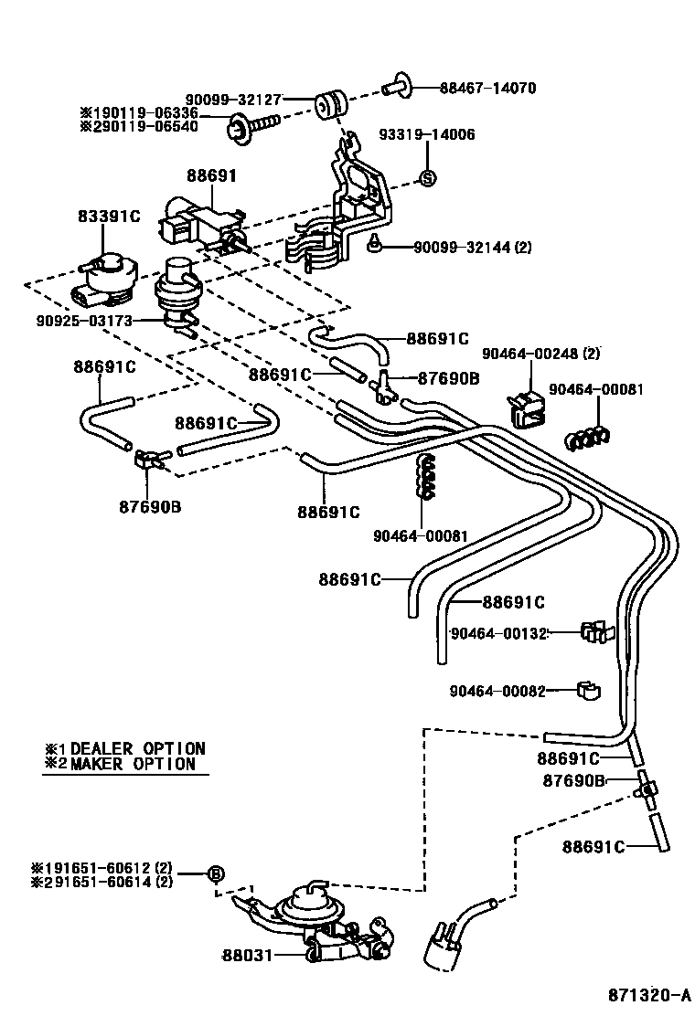 Toyota COROLLA 暖风和空调系统 - 真空管 EPC diagram — 871320A