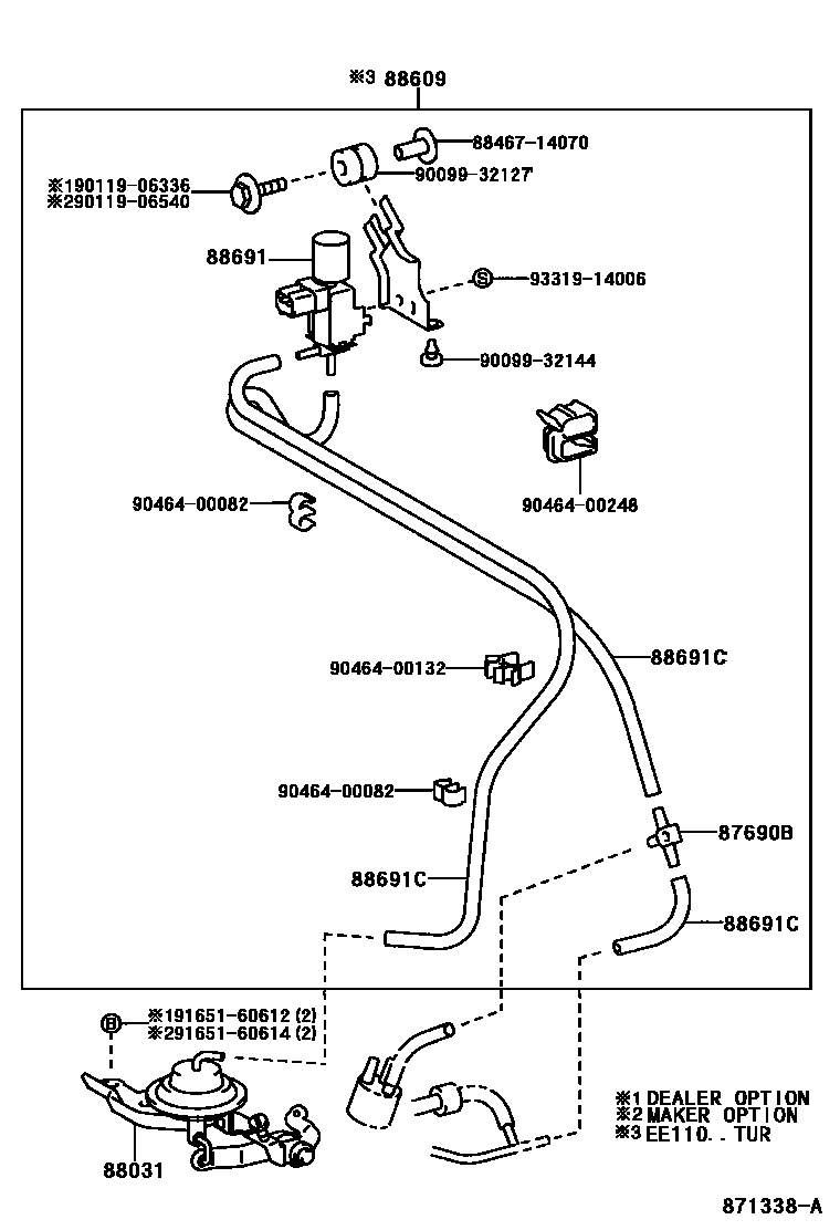 Toyota COROLLA 暖风和空调系统 - 真空管 EPC diagram — 871338A