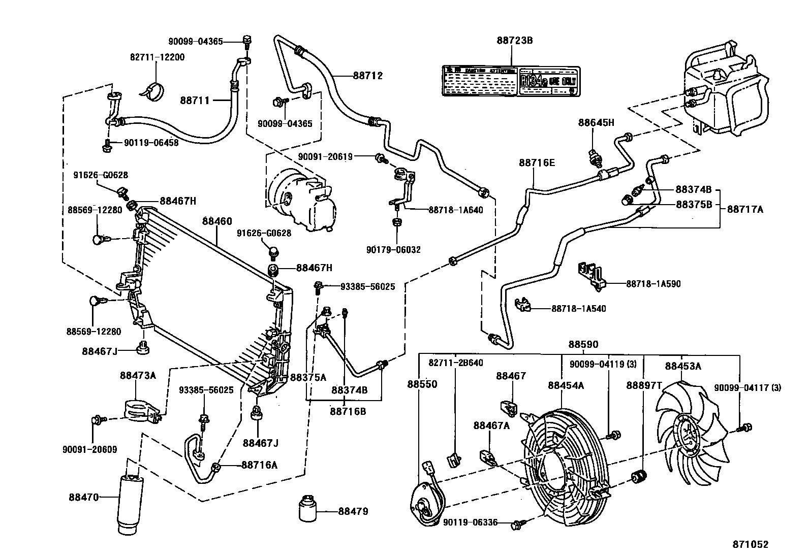 Toyota COROLLA Heating & Air Conditioning - Cooler Piping EPC diagram — 871052
