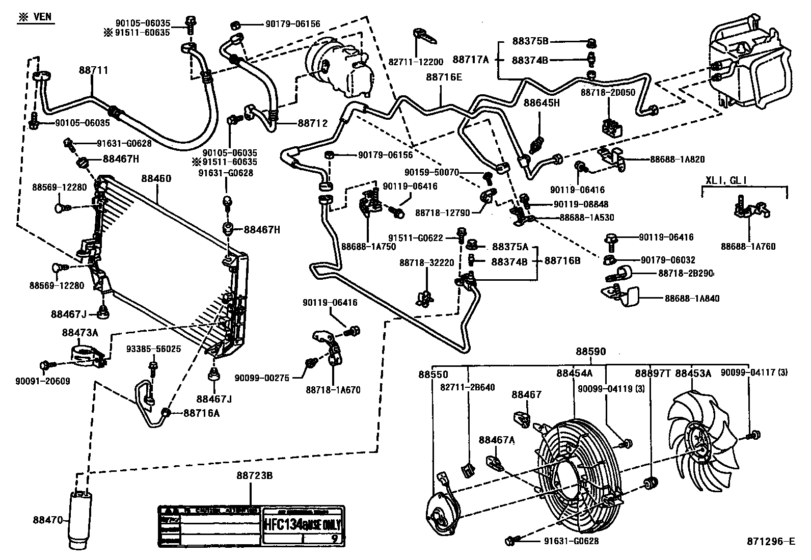 Toyota COROLLA Heating & Air Conditioning - Cooler Piping EPC diagram — 871296E