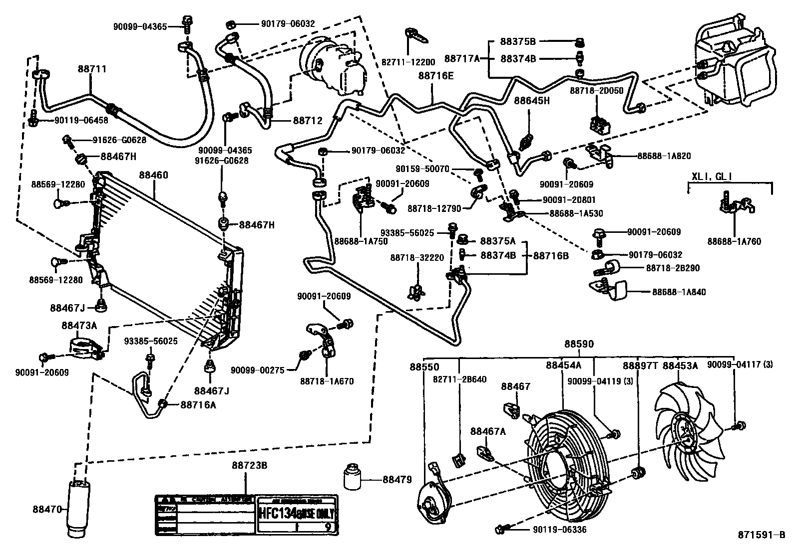 Toyota COROLLA Heating & Air Conditioning - Cooler Piping EPC diagram — 871591B