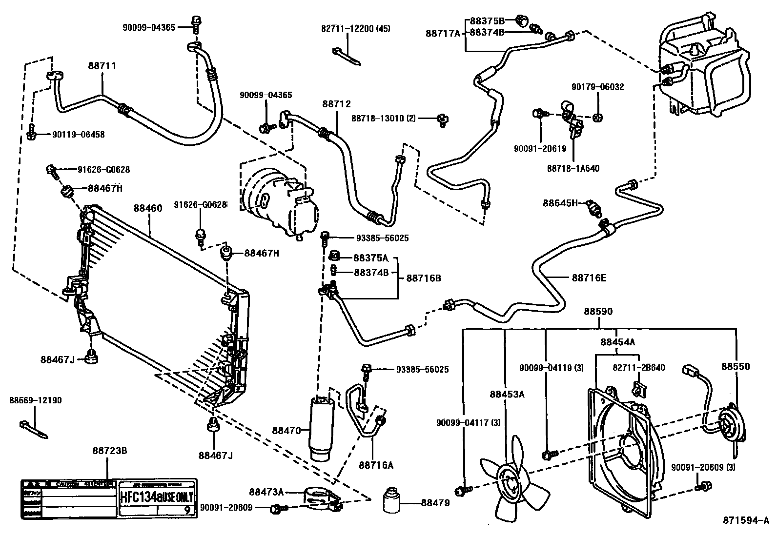Toyota COROLLA Heating & Air Conditioning - Cooler Piping EPC diagram — 871594A