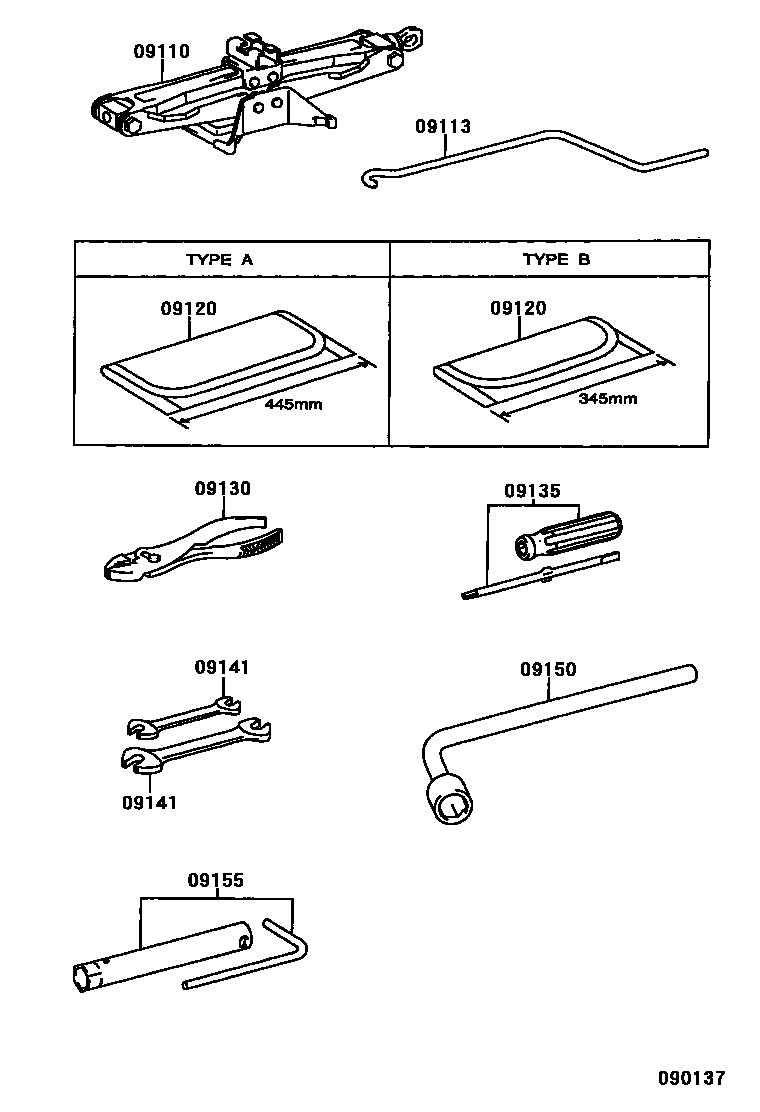 Toyota COROLLA Standard Tools EPC diagram — 090137