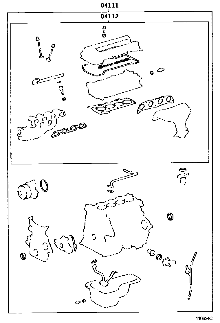 Toyota COROLLA Engine Overhaul Gasket Kit EPC diagram — 110654C