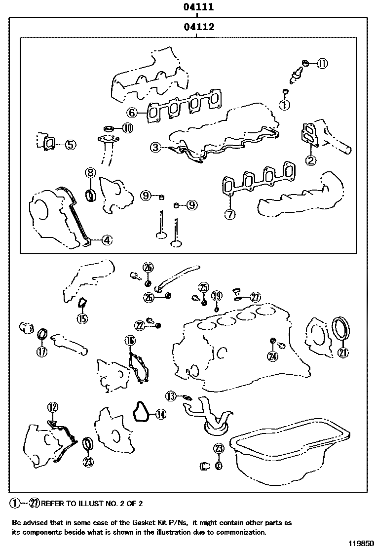 Toyota COROLLA Engine Overhaul Gasket Kit EPC diagram — 119850