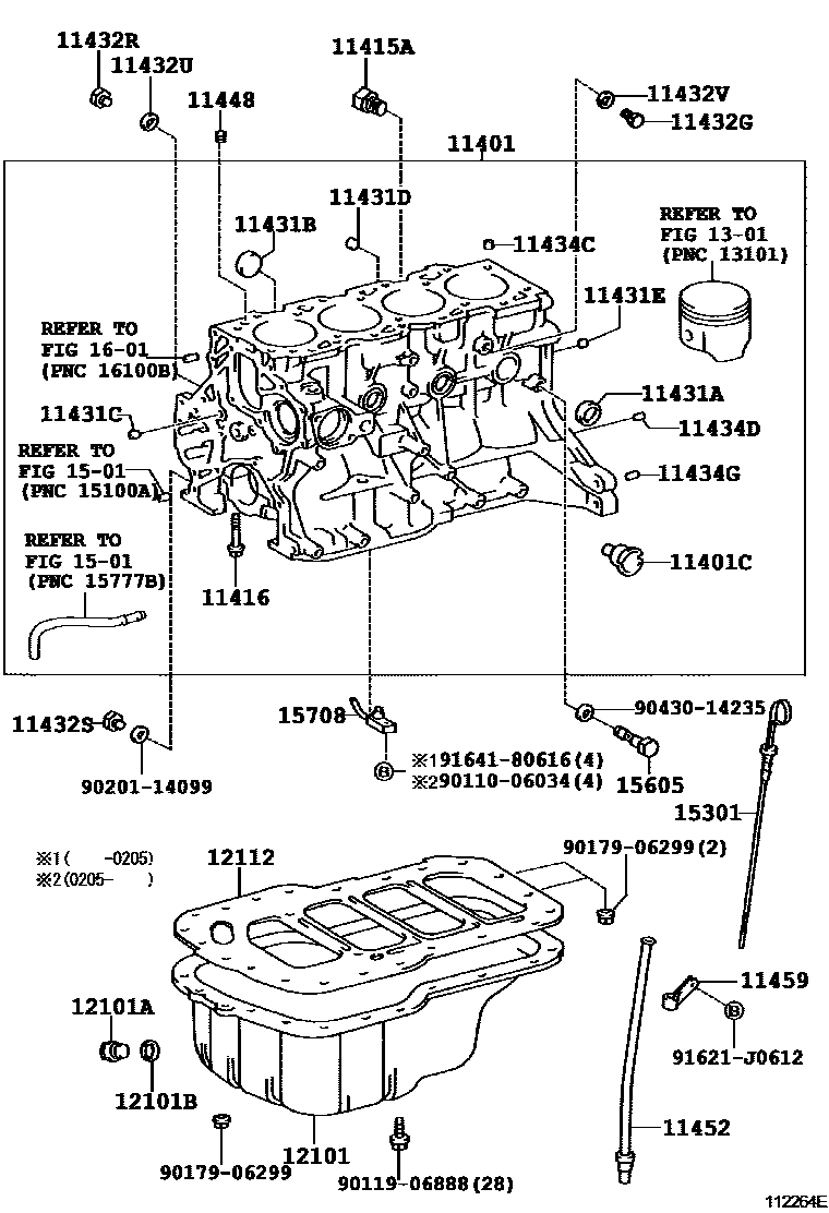 Toyota COROLLA Cylinder Block EPC diagram — 112264E