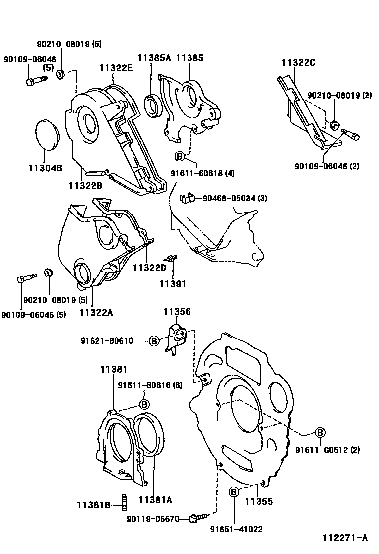 Toyota COROLLA Timing Gear Cover & Rear End Plate EPC diagram — 112271A