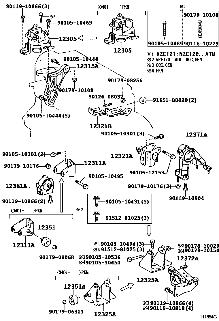 Toyota COROLLA Engine Mounting EPC diagram — 111854G