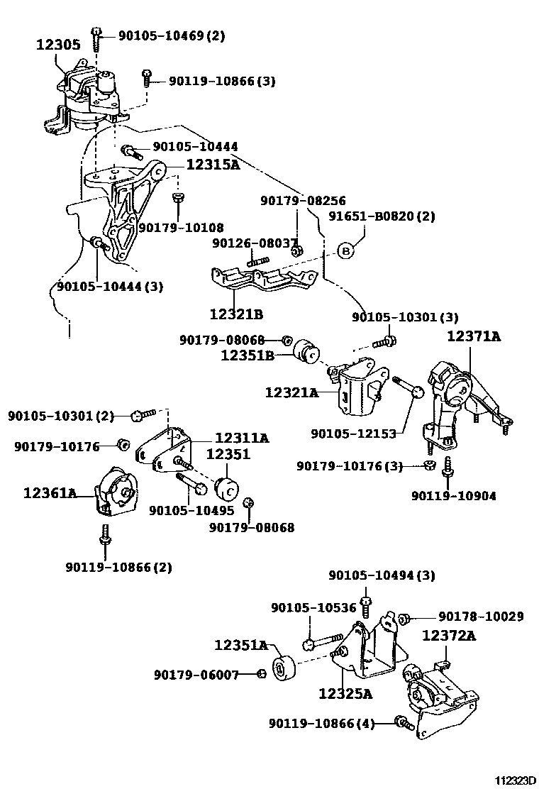 Toyota COROLLA Engine Mounting EPC diagram — 112323D