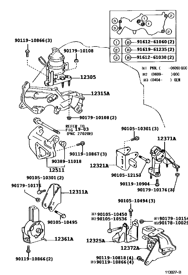 Toyota COROLLA Engine Mounting EPC diagram — 113027B