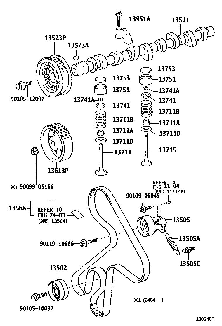 Toyota COROLLA Camshaft & Valve EPC diagram — 130046F
