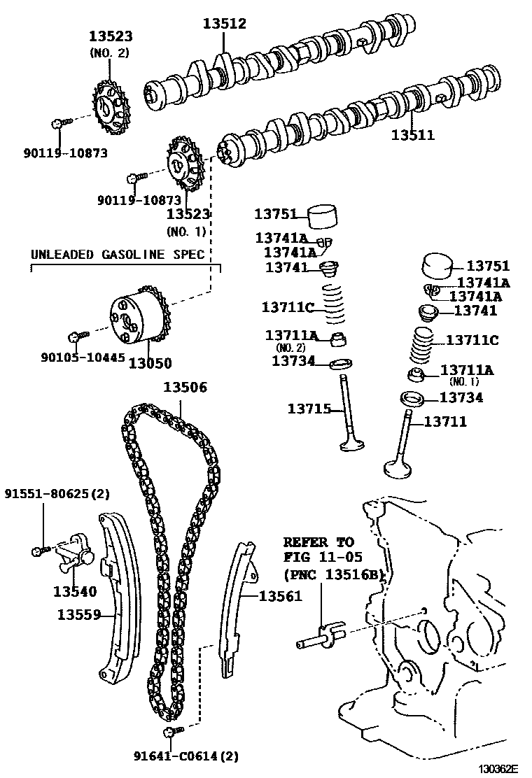 Toyota COROLLA Camshaft & Valve EPC diagram — 130362E