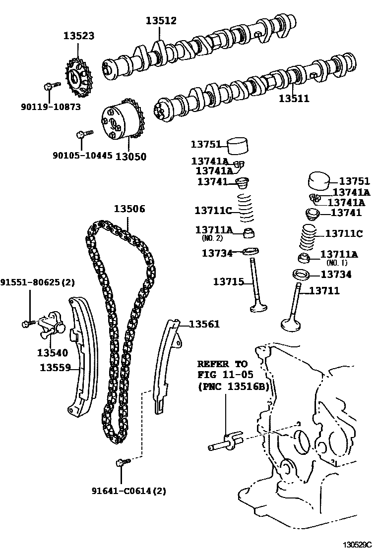 Toyota COROLLA Camshaft & Valve EPC diagram — 130529C