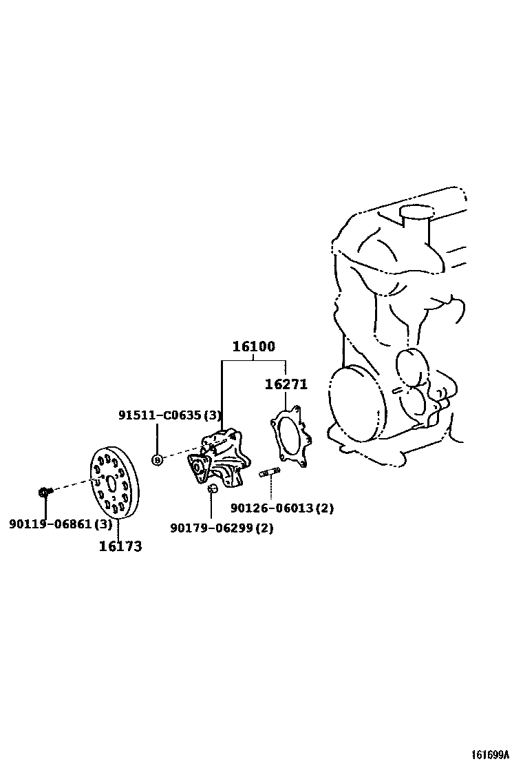 Toyota COROLLA Water Pump EPC diagram — 161699A