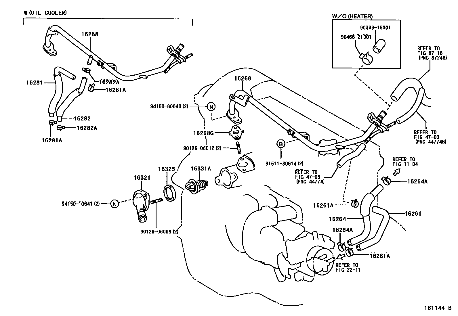 Toyota COROLLA RADIATOR & WATER OUTLET EPC diagram — 161144B