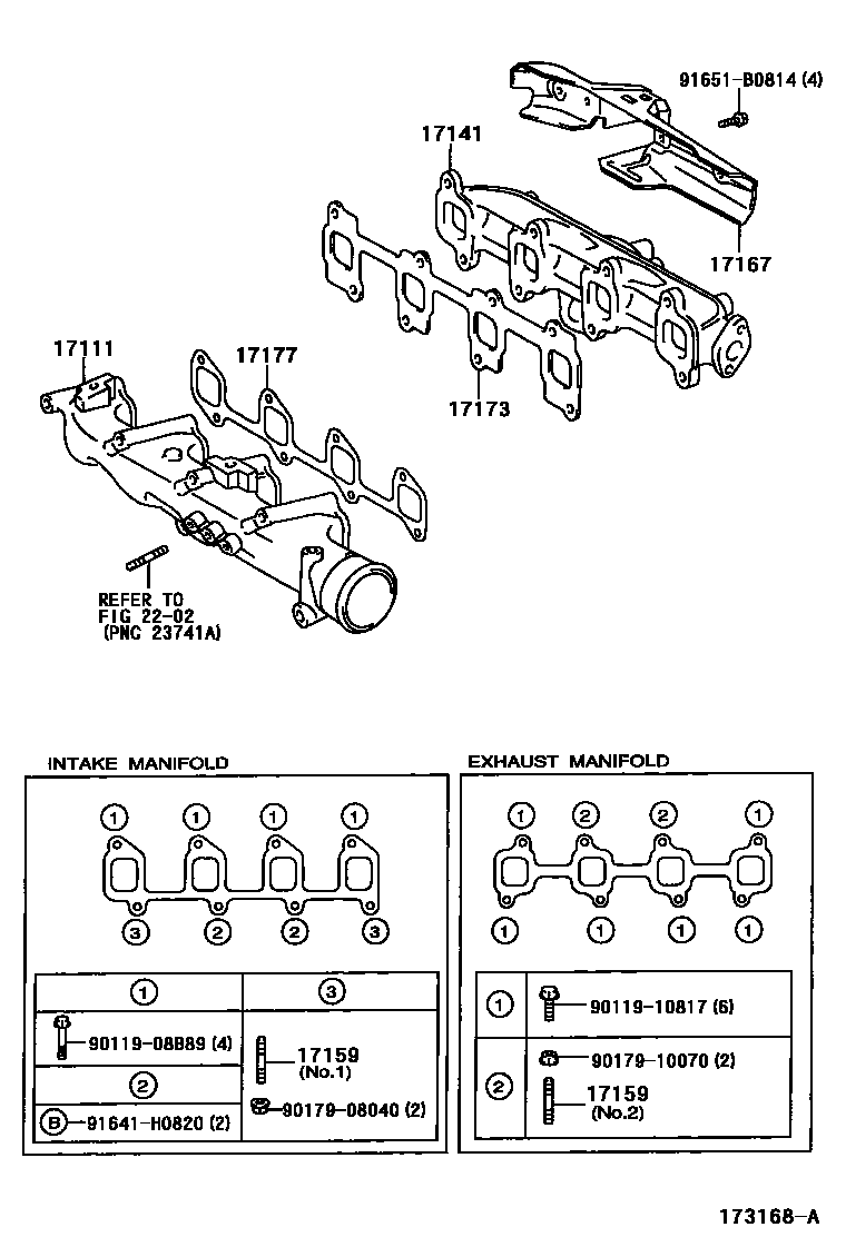 Toyota COROLLA Manifold EPC diagram — 173168A