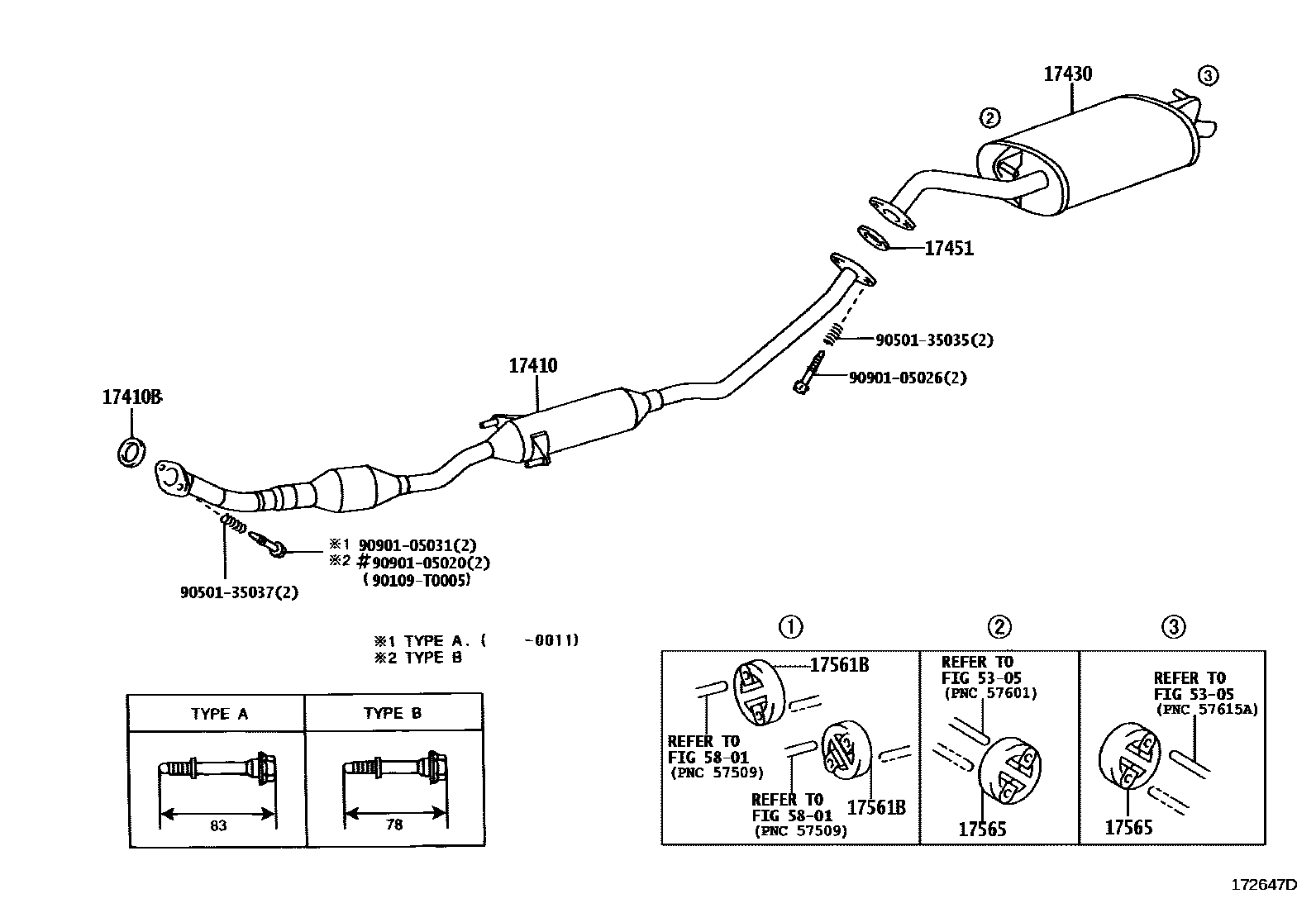 Toyota COROLLA Exhaust Pipe EPC diagram — 172647D