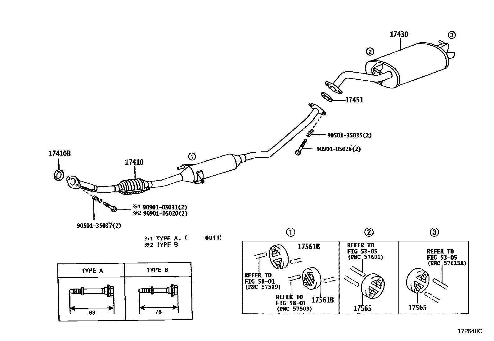 Toyota COROLLA Exhaust Pipe EPC diagram — 172648C