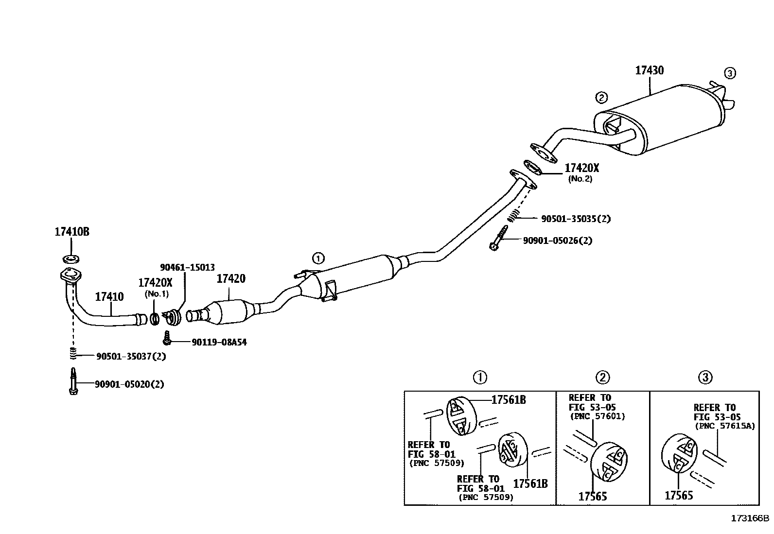 Toyota COROLLA Exhaust Pipe EPC diagram — 173166B