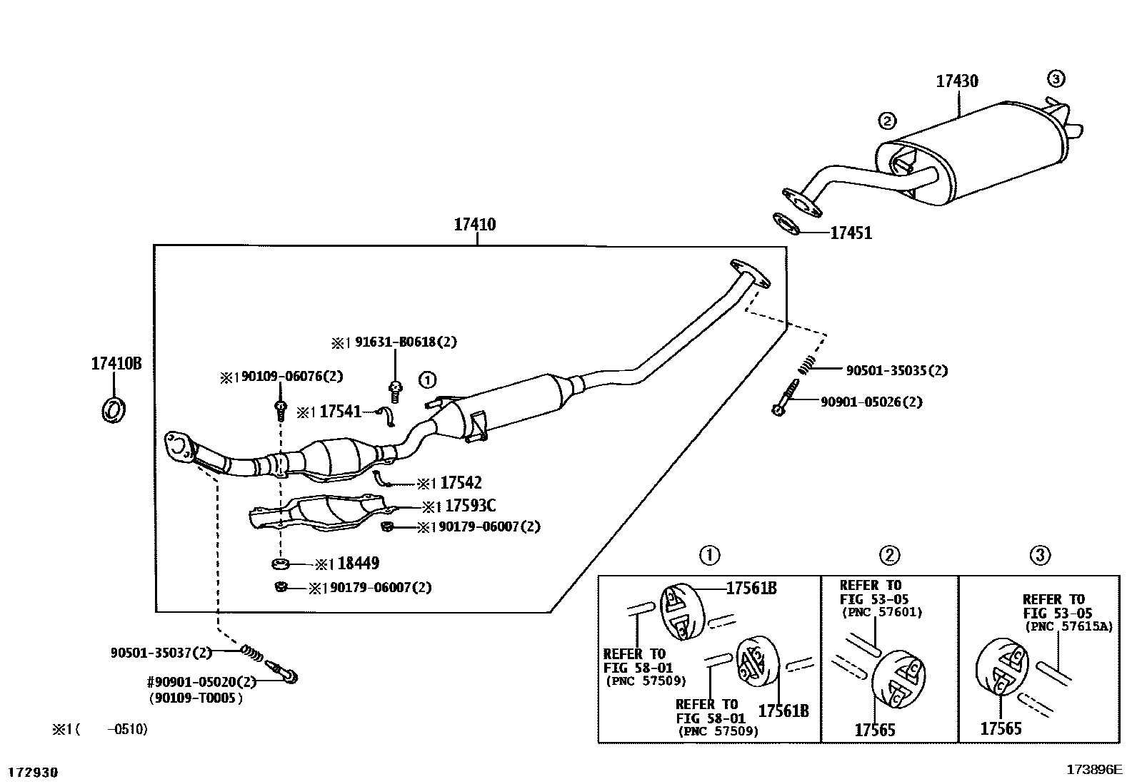 Toyota COROLLA Exhaust Pipe EPC diagram — 173896E