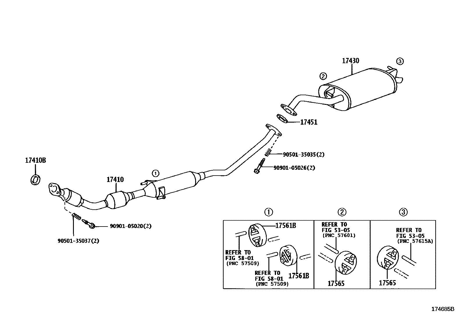 Toyota COROLLA Exhaust Pipe EPC diagram — 174685B
