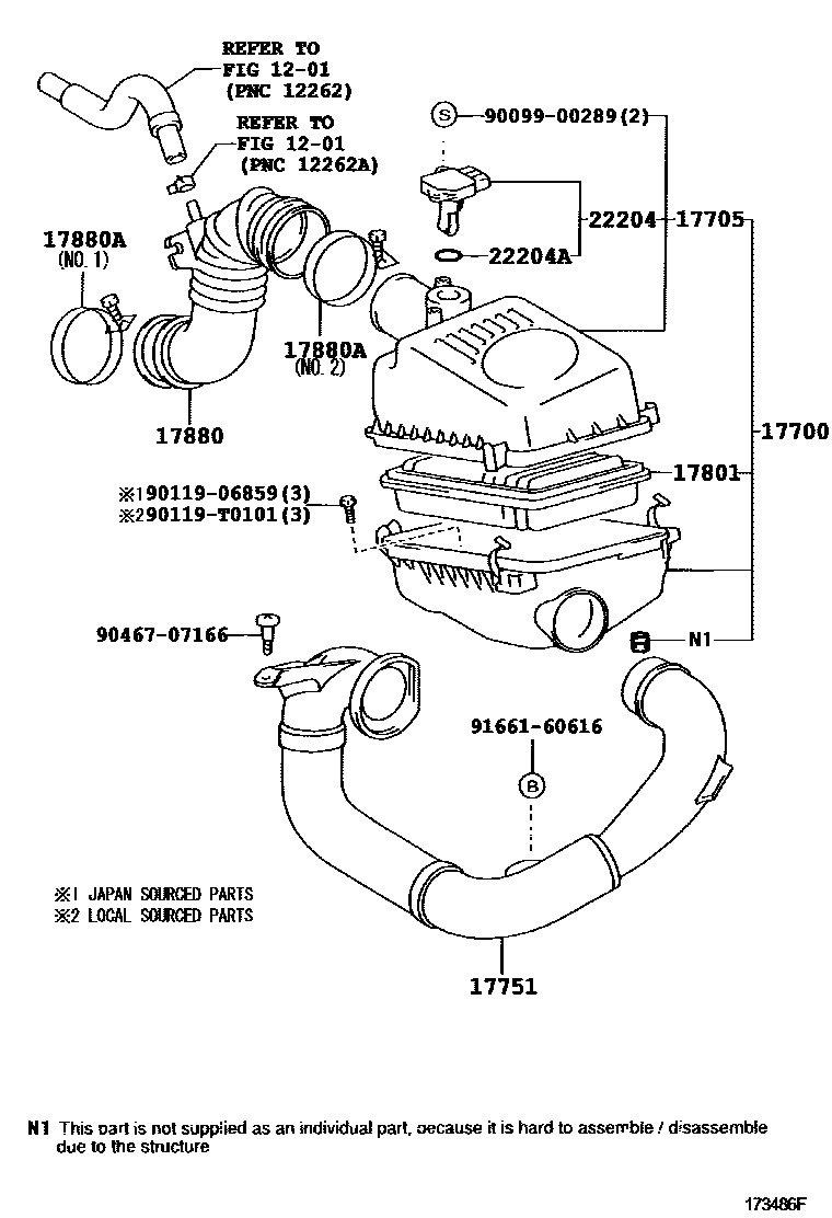 Toyota COROLLA Air Cleaner EPC diagram — 173486F
