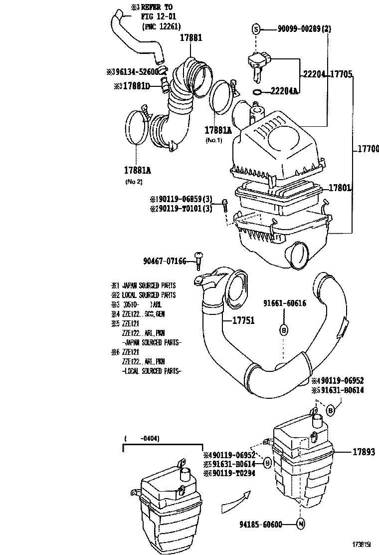Toyota COROLLA Air Cleaner EPC diagram — 173815I