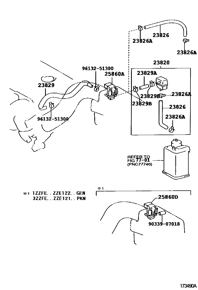 Toyota COROLLA vacuum tube EPC diagram — 173490A