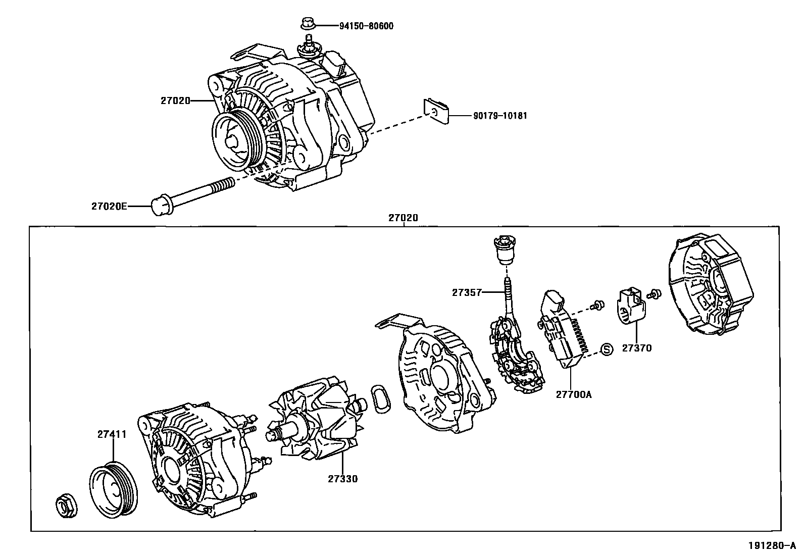 Toyota COROLLA Alternator EPC diagram — 191280A