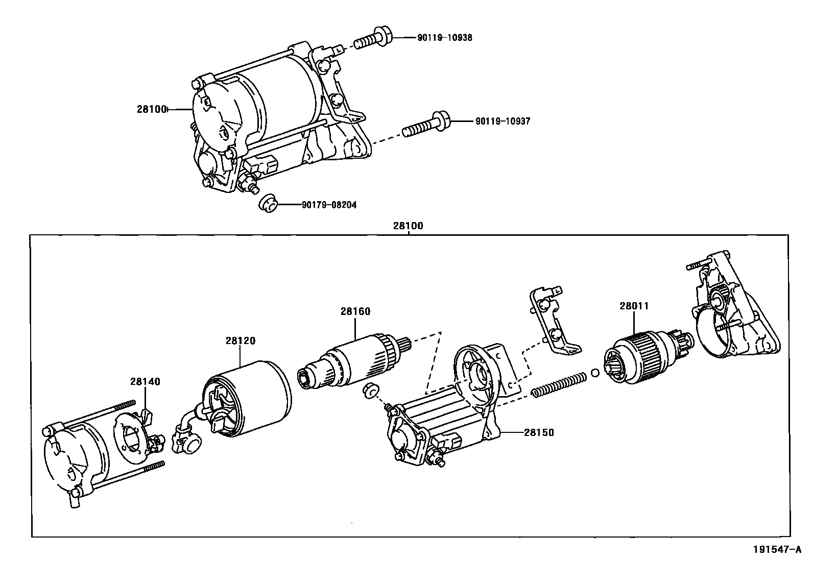Toyota COROLLA 起动机 EPC diagram — 191547A