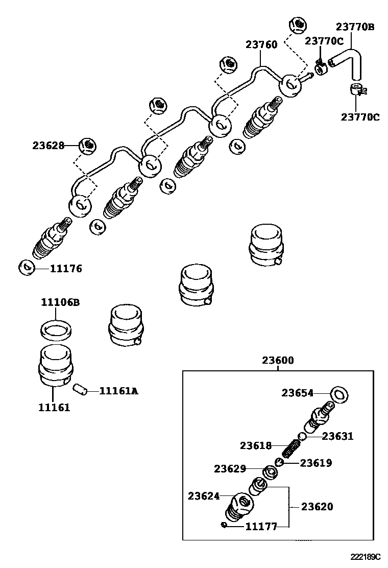 Toyota COROLLA 喷油嘴 EPC diagram — 222189C