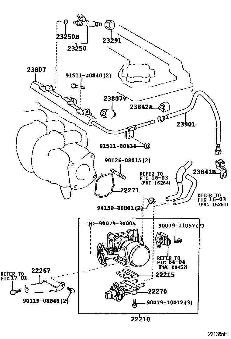 Toyota COROLLA 燃油喷射系统 EPC diagram — 221385E