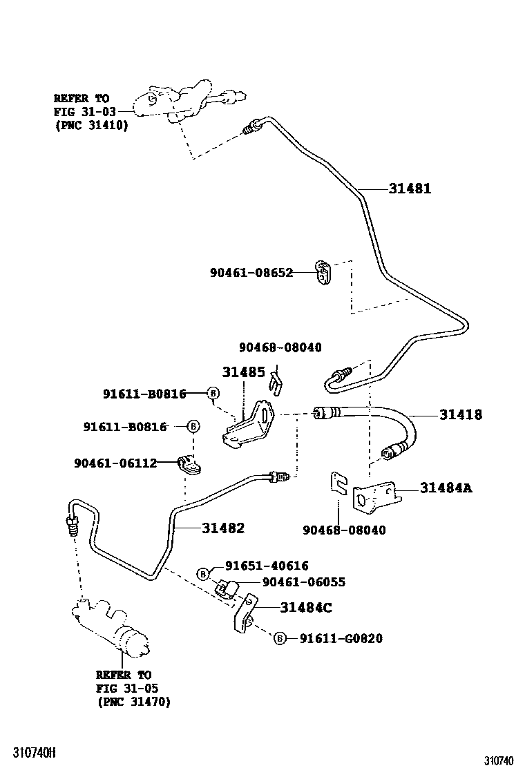 Toyota COROLLA 离合器踏板和挠性软管 EPC diagram — 310740K