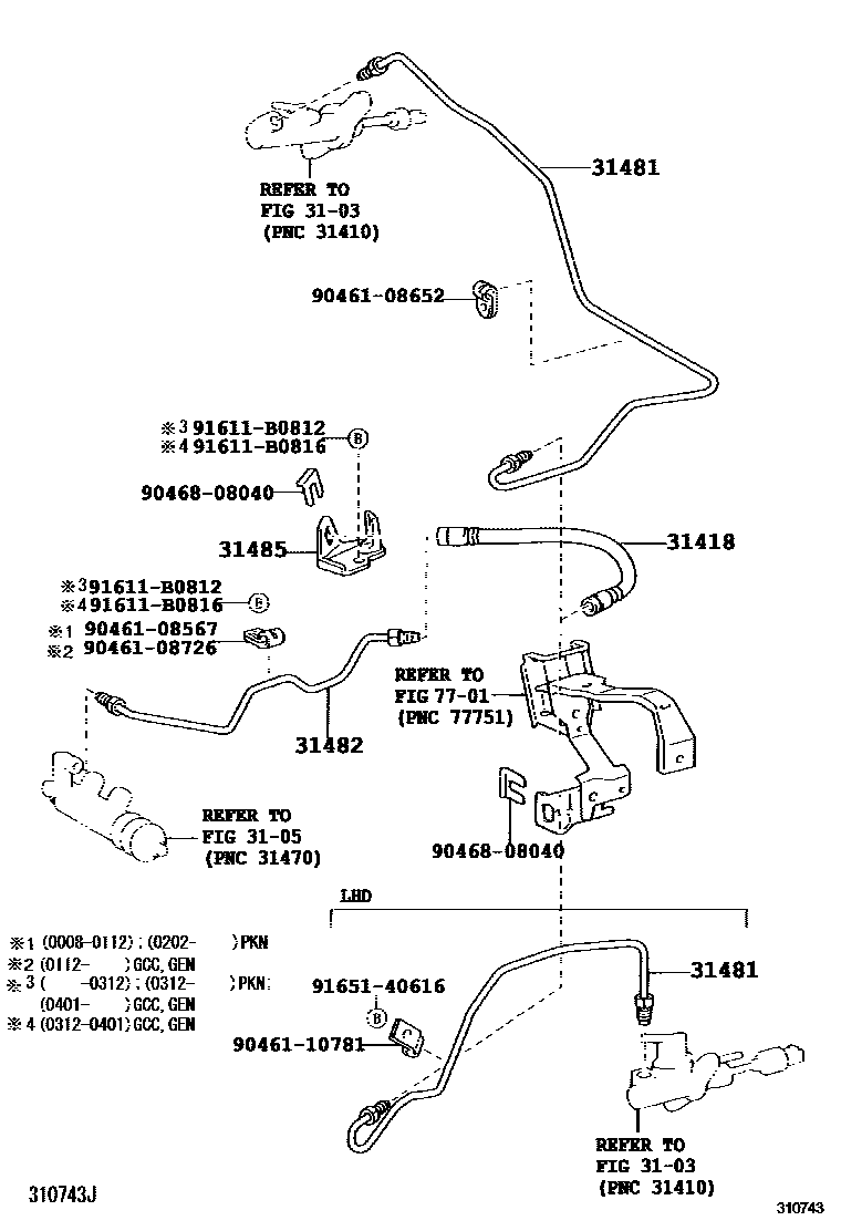 Toyota COROLLA 离合器踏板和挠性软管 EPC diagram — 310743M