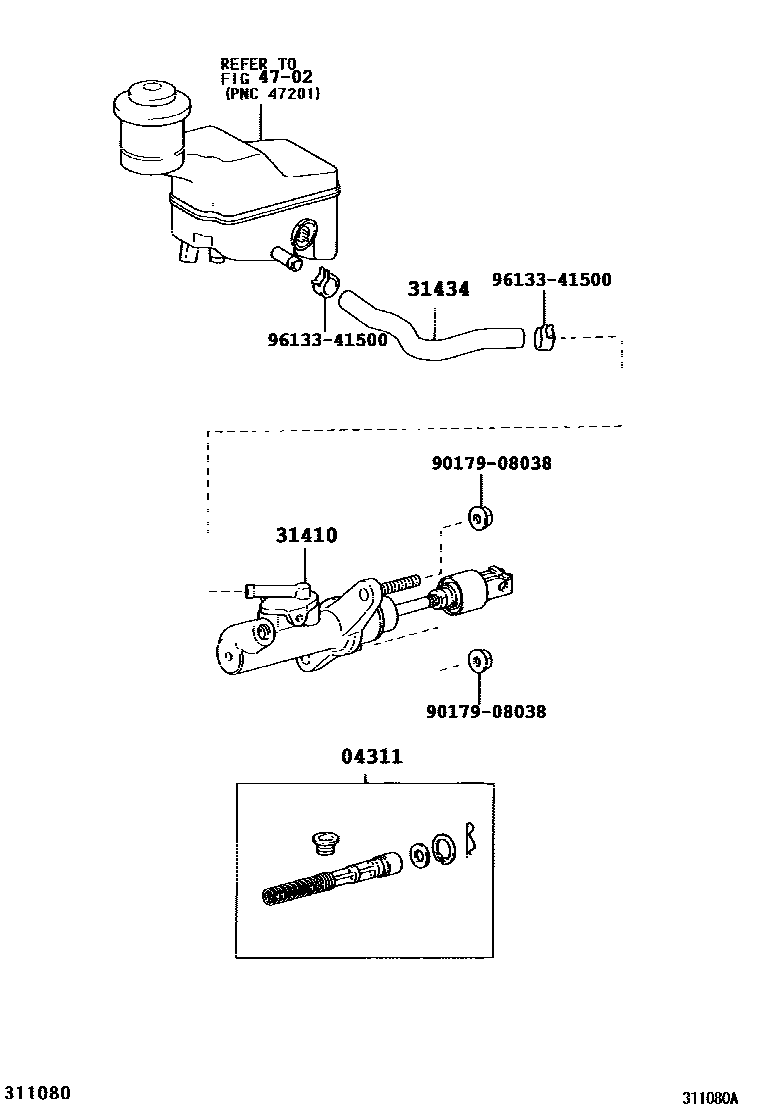 Toyota COROLLA 离合器总泵 EPC diagram — 311080A