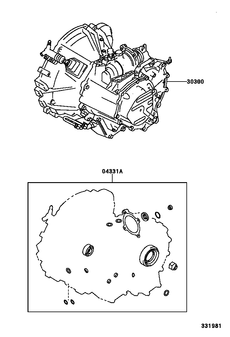 Toyota COROLLA 传动桥或变速器总成和衬垫组件(MTM) EPC diagram — 331981