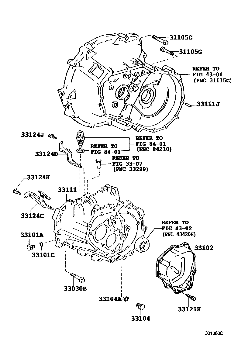 Toyota COROLLA 离合器壳和变速器壳(MTM) EPC diagram — 331380C