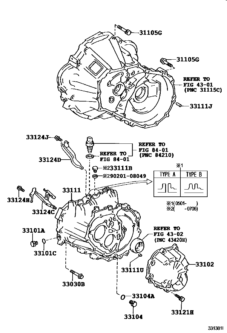 Toyota COROLLA 离合器壳和变速器壳(MTM) EPC diagram — 331381I