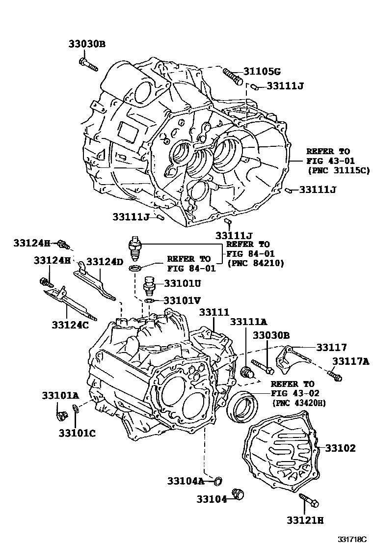 Toyota COROLLA 离合器壳和变速器壳(MTM) EPC diagram — 331718C