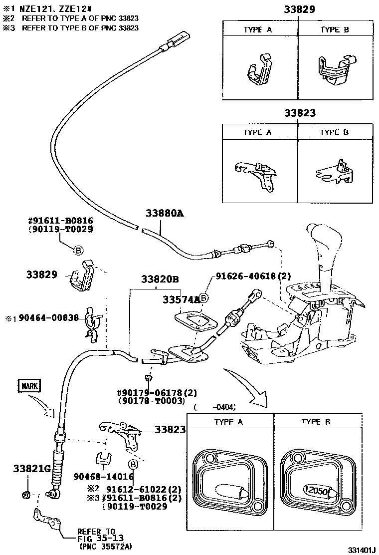 Toyota COROLLA Shift Lever & Retainer EPC diagram — 331401J