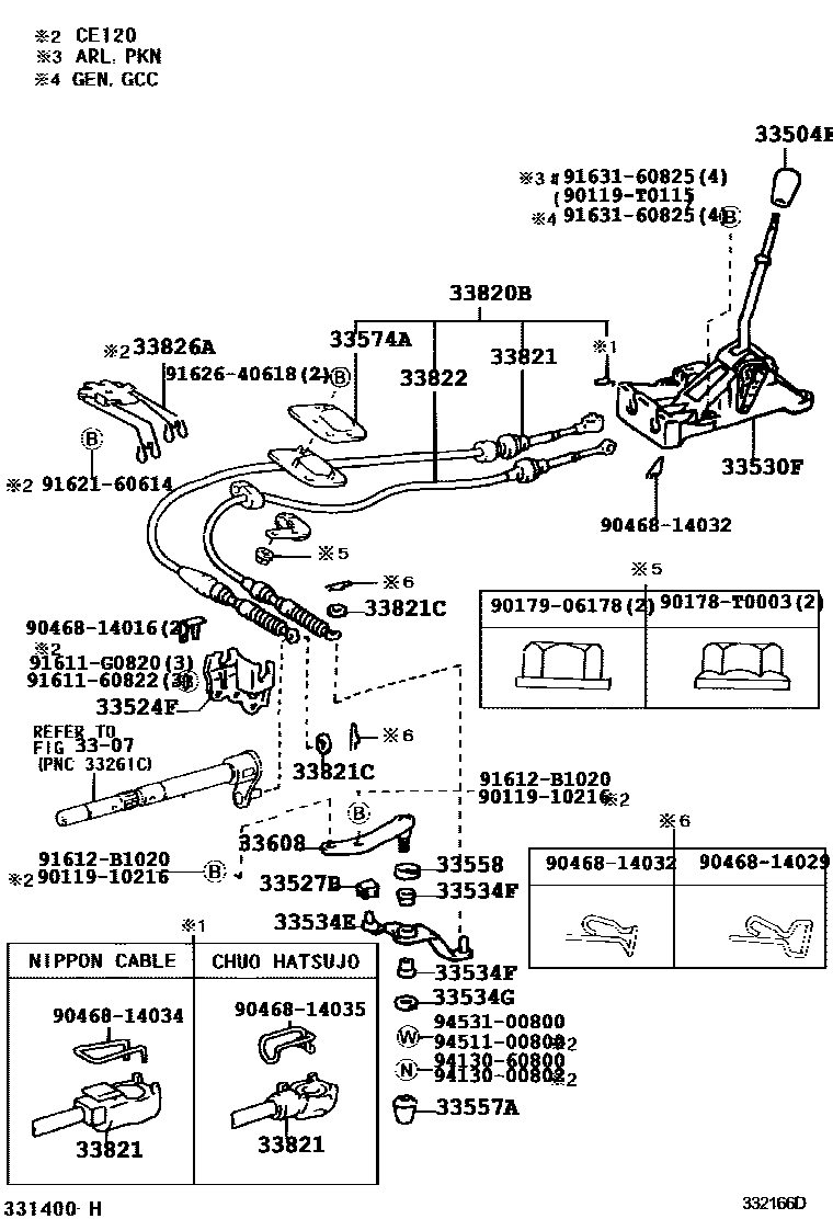 Toyota COROLLA Shift Lever & Retainer EPC diagram — 332166D