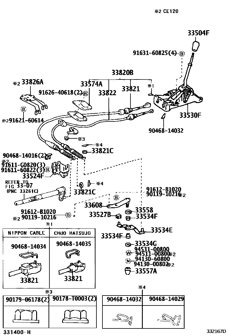Toyota COROLLA Shift Lever & Retainer EPC diagram — 332167D