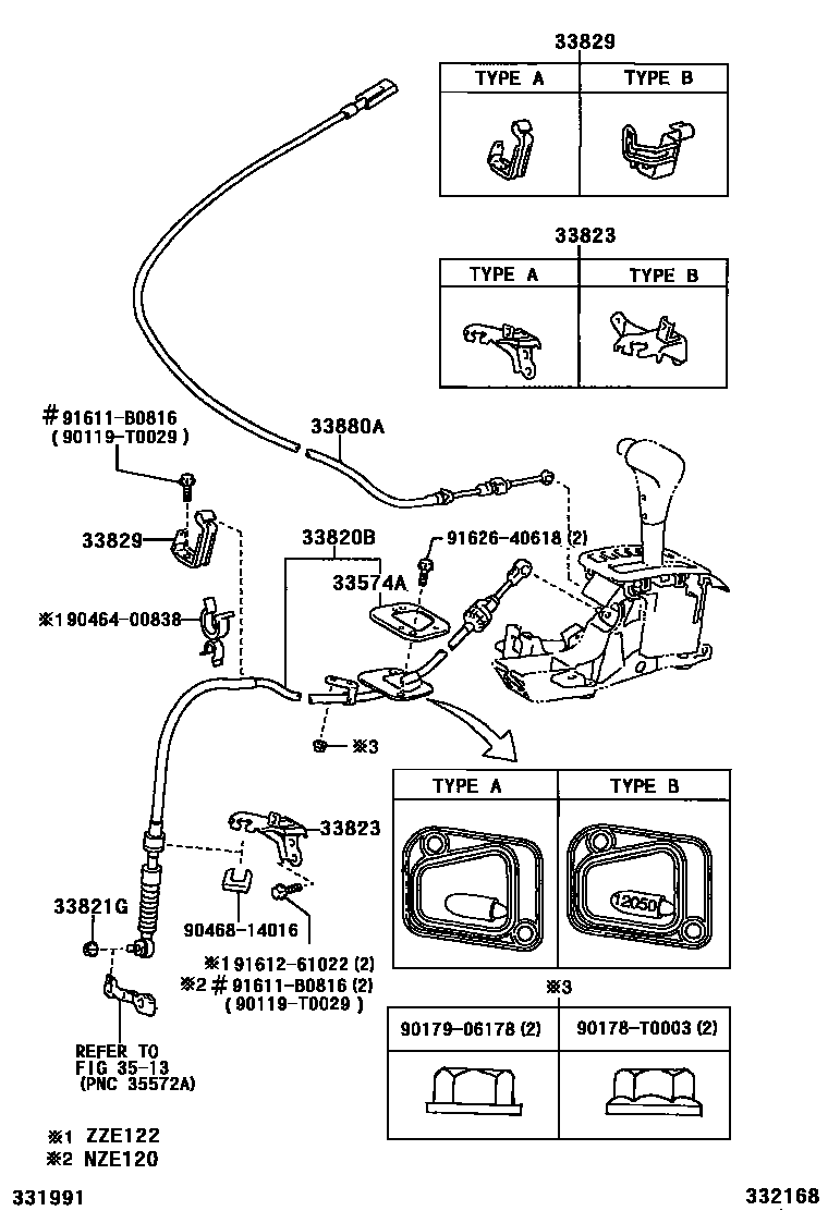 Toyota COROLLA Shift Lever & Retainer EPC diagram — 332168