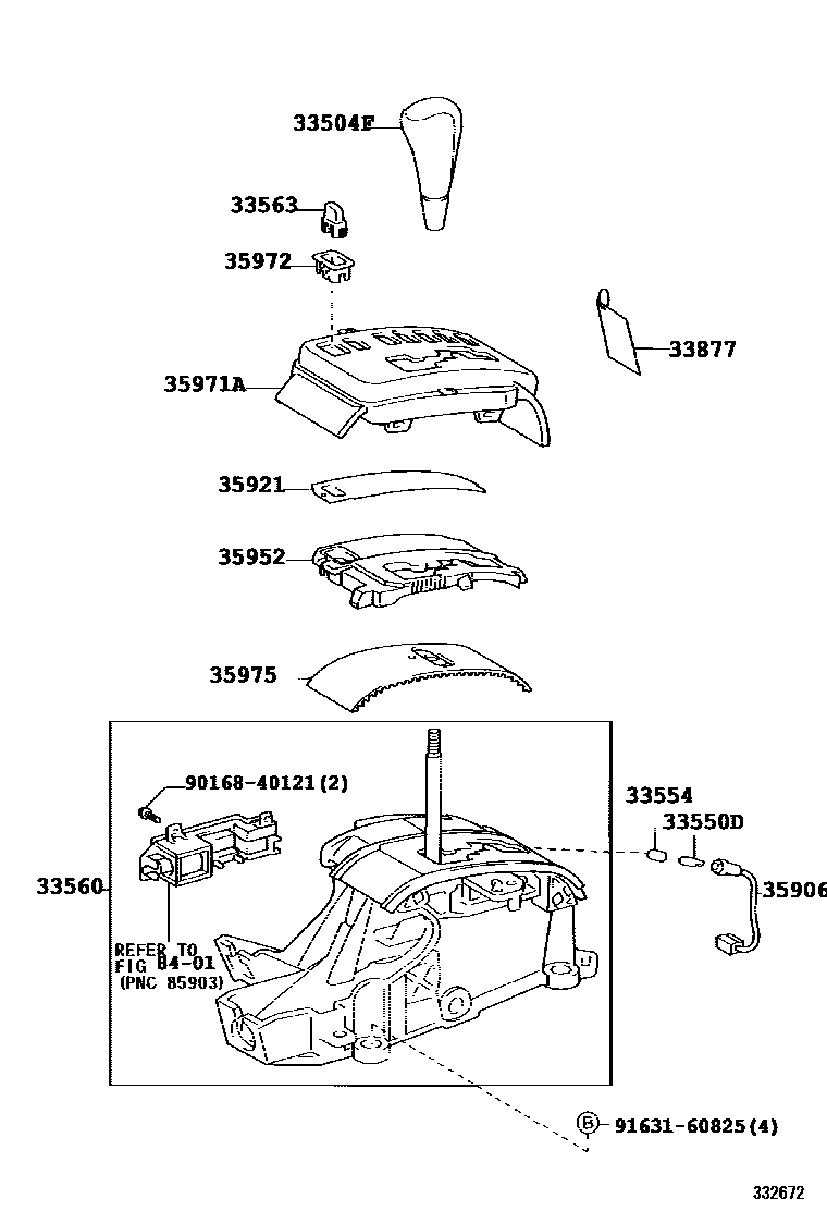 Toyota COROLLA Shift Lever & Retainer EPC diagram — 332672