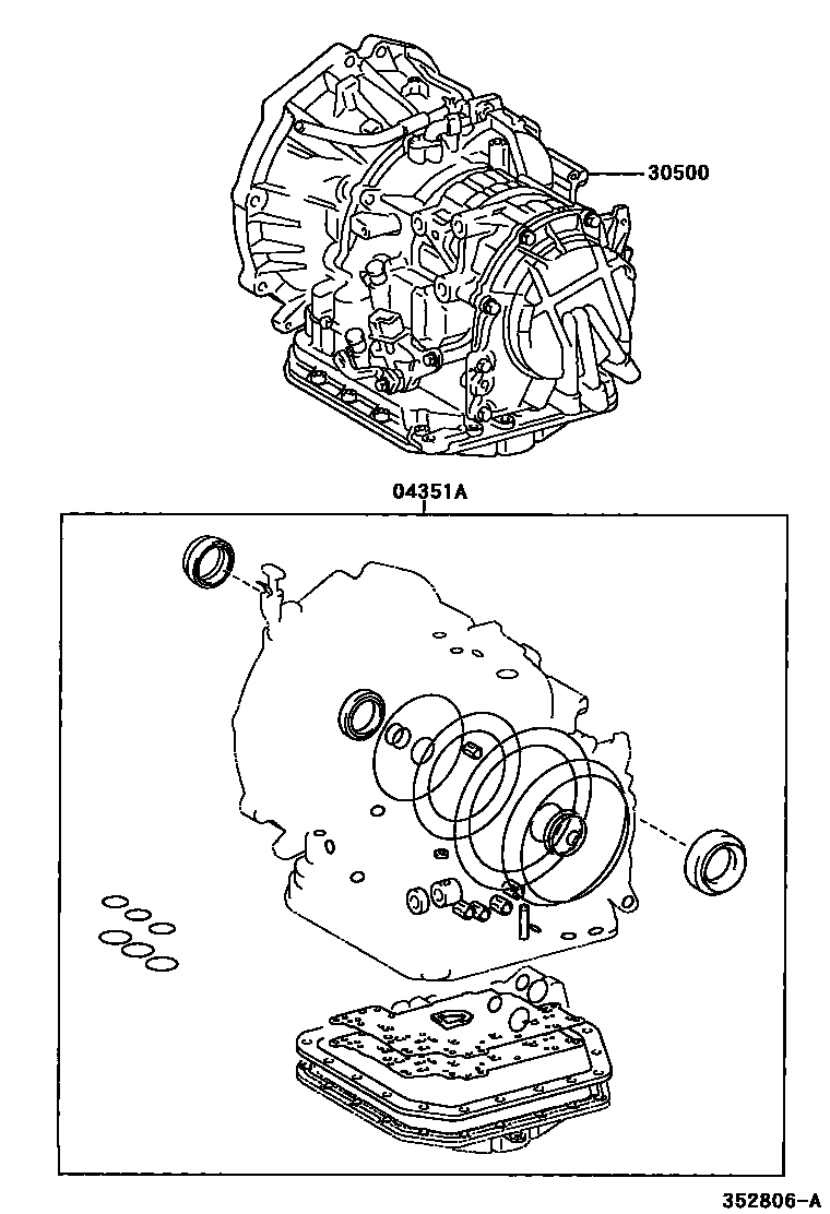 Toyota COROLLA 传动桥或变速器总成和衬垫组件(ATM) EPC diagram — 352806A