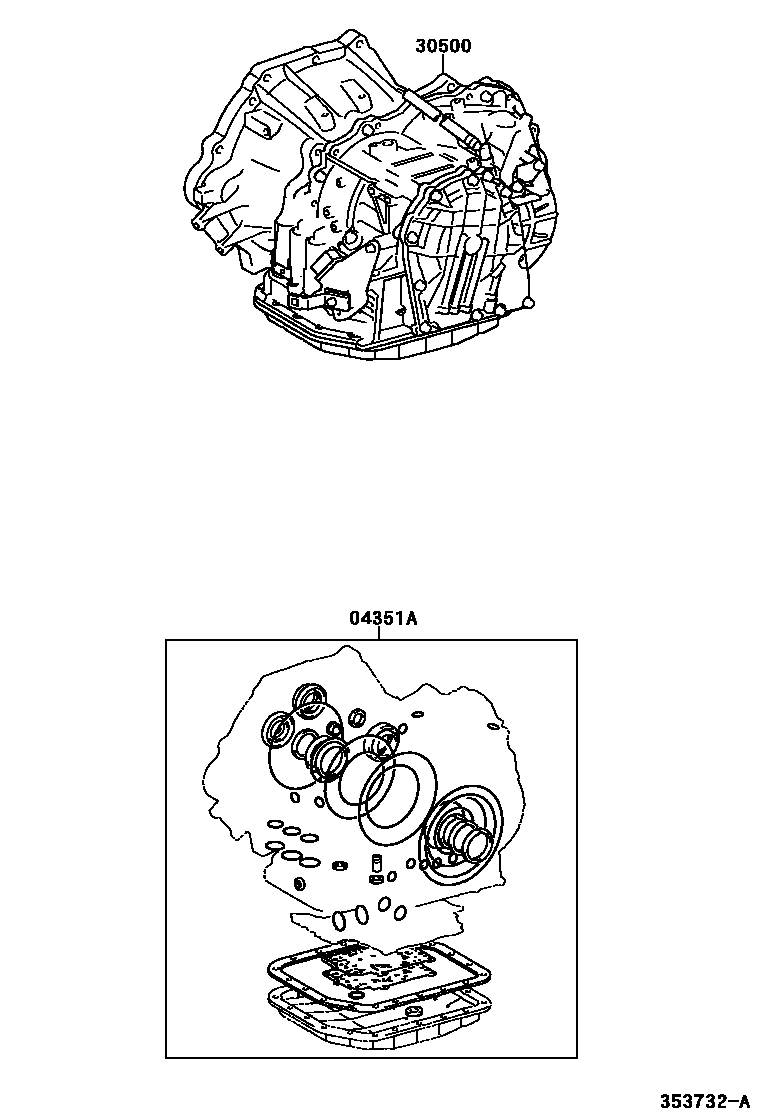 Toyota COROLLA 传动桥或变速器总成和衬垫组件(ATM) EPC diagram — 353732A