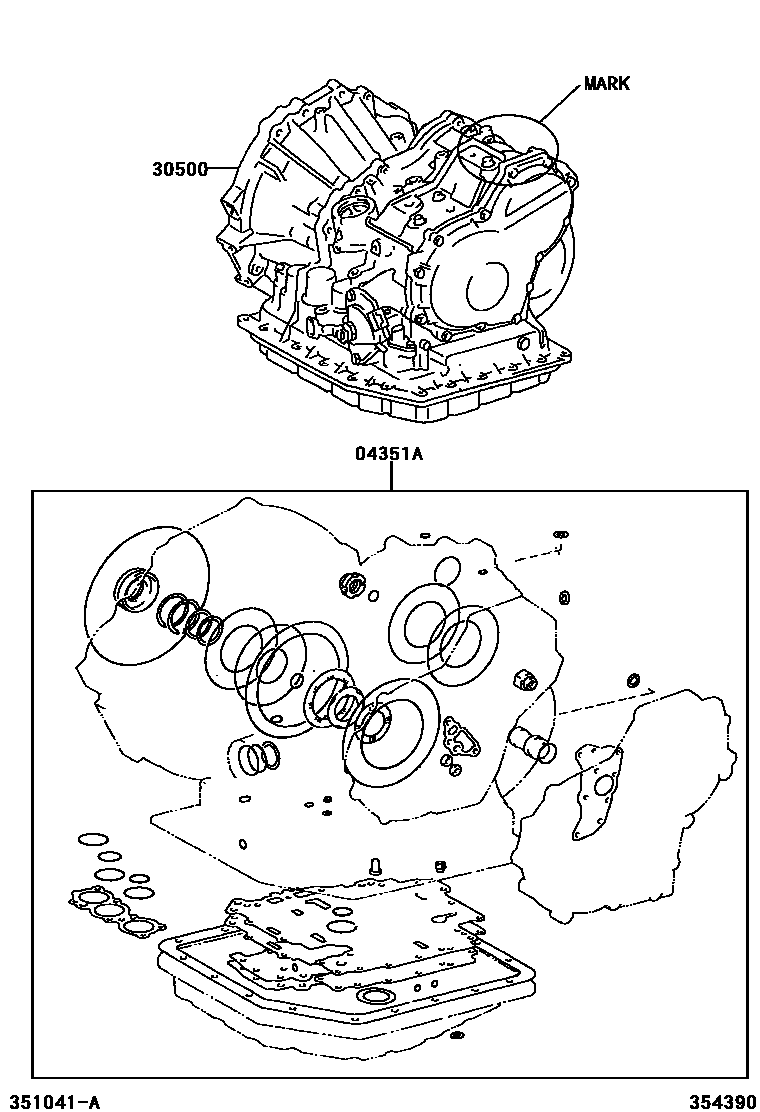 Toyota COROLLA 传动桥或变速器总成和衬垫组件(ATM) EPC diagram — 354390